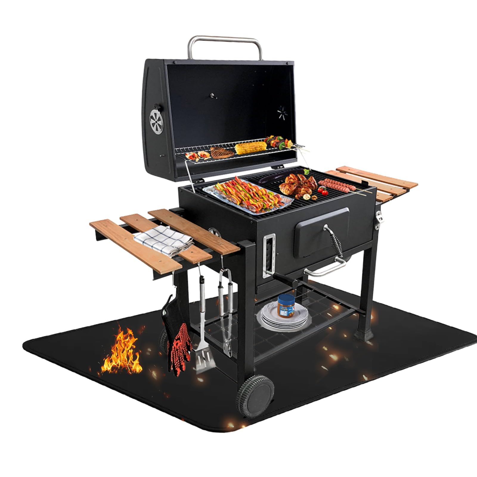 Fire Pit Mat Fireproof Mat Grill Mat 1x1.3M Waterproof Reusable Ember Protection Mat 3 Layer Heavy Duty Heatproof BBQ Mat for Outdoor Grilling Camping Garden Decks Grass Floors Defender