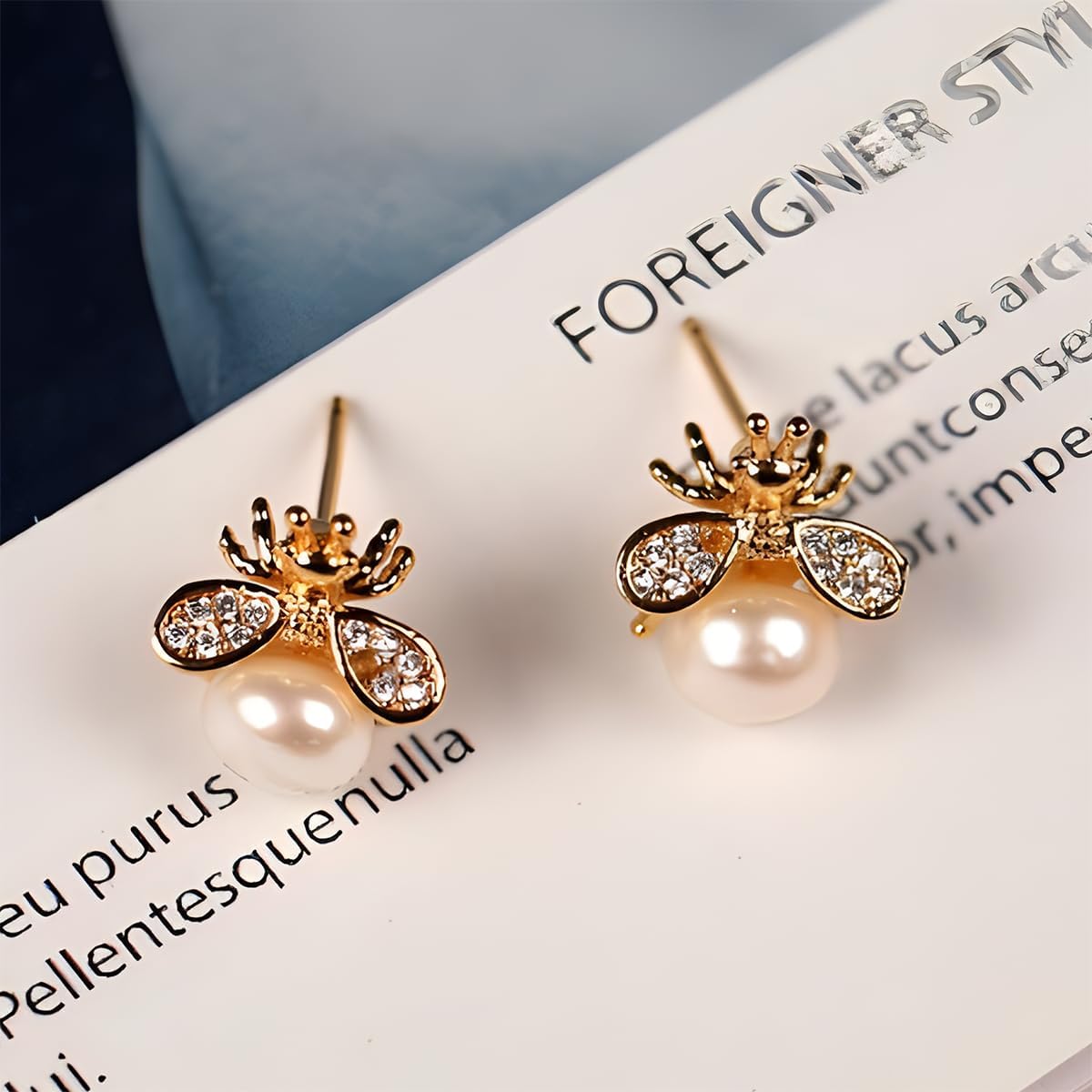 Gold Honeybee Stud Earrings Cute Bumble Bee Pearl Studs Earrings for Women Teen Girls - Image 6