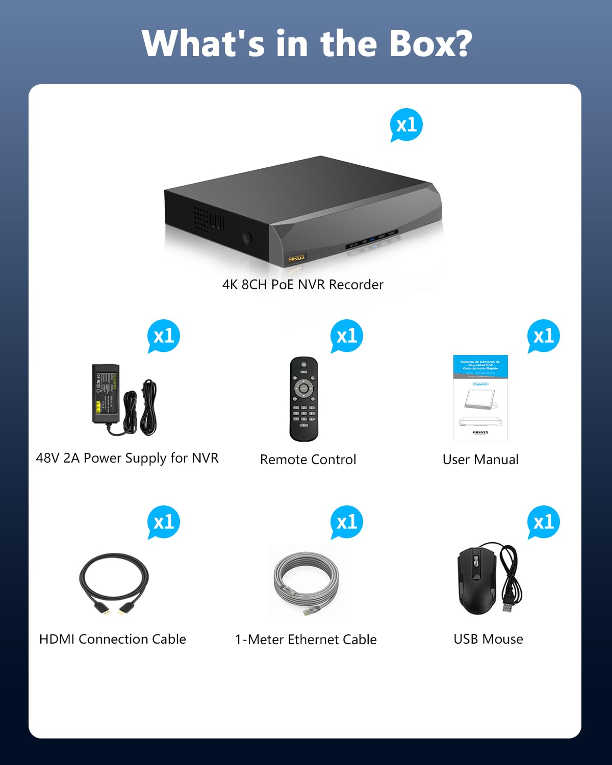 OOSSXX videoregistratore di rete di POE NVR di sicurezza di 8.0/4K Megapixel, nessun HDD | Supporta telecamere IP fino a 8 MP/4K, disco rigido da massimo a 8 TB, accesso remoto app gratuito, senza canone mensile