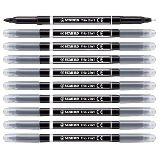 Stabilo Trio 2 in 1 223/46 - Rotulador de dos puntas (10 unidades, rotulador y punta fina), color negro