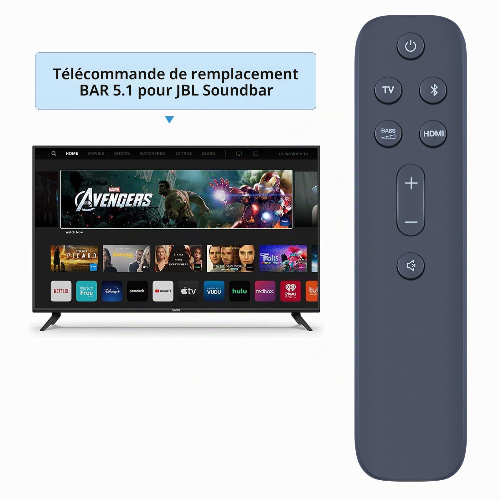 Télécommande de remplacement pour le JBL Bar 5.1 Surround Soundbar System JBL2GBAR51IMBLKAM