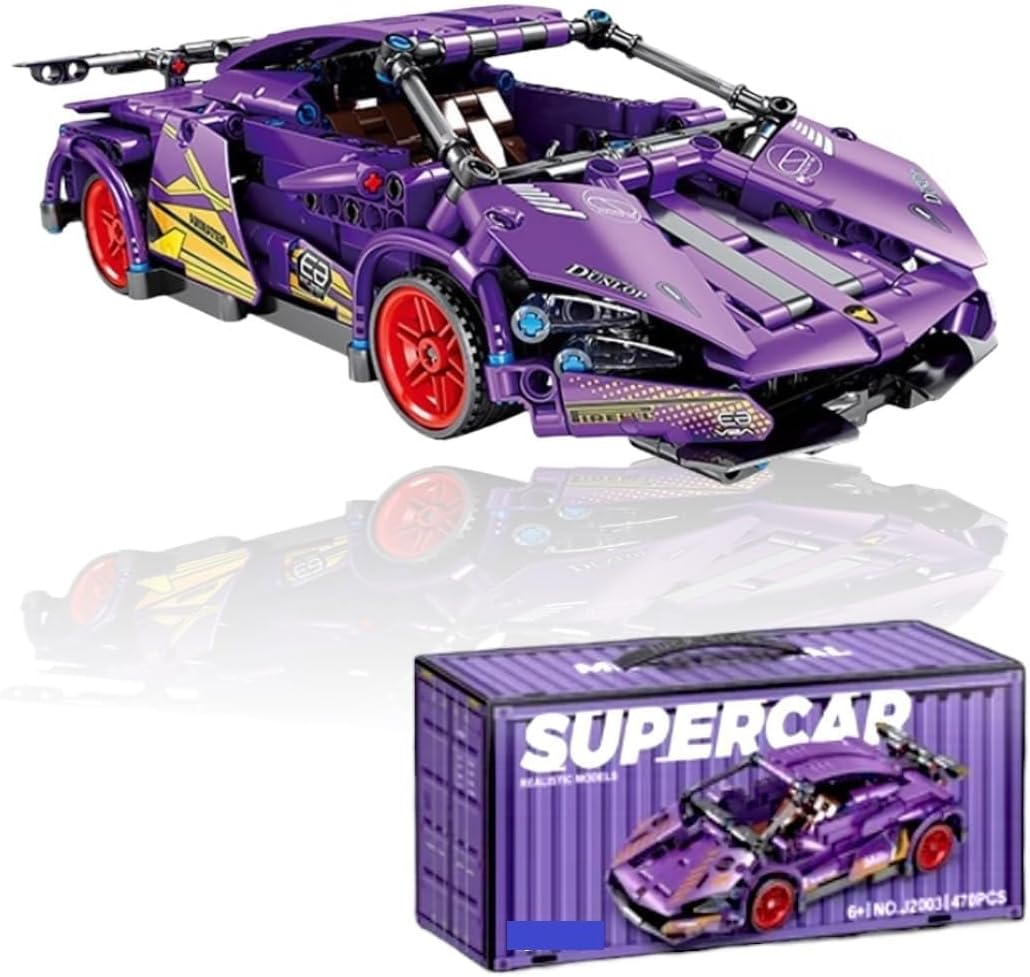 - Pull Back Car Set for Kids, 1:18 Scale Building Block Assembly Toy for Collectors, Creavity Brick Racing Car Building Block Game for Boys & Adults (Purple LEMBOR)