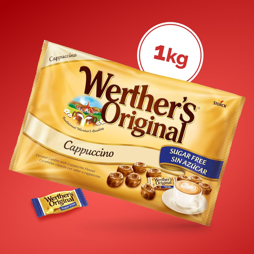 Werther's Original Caramelos Toffee de Mantequilla y Nata con Sabor a Capuccino Sin Azúcar - Bolsa de 1 kg - Sin Gluten y Aptos para Vegetarianos y Diabéticos - Para Compartir y Regalar