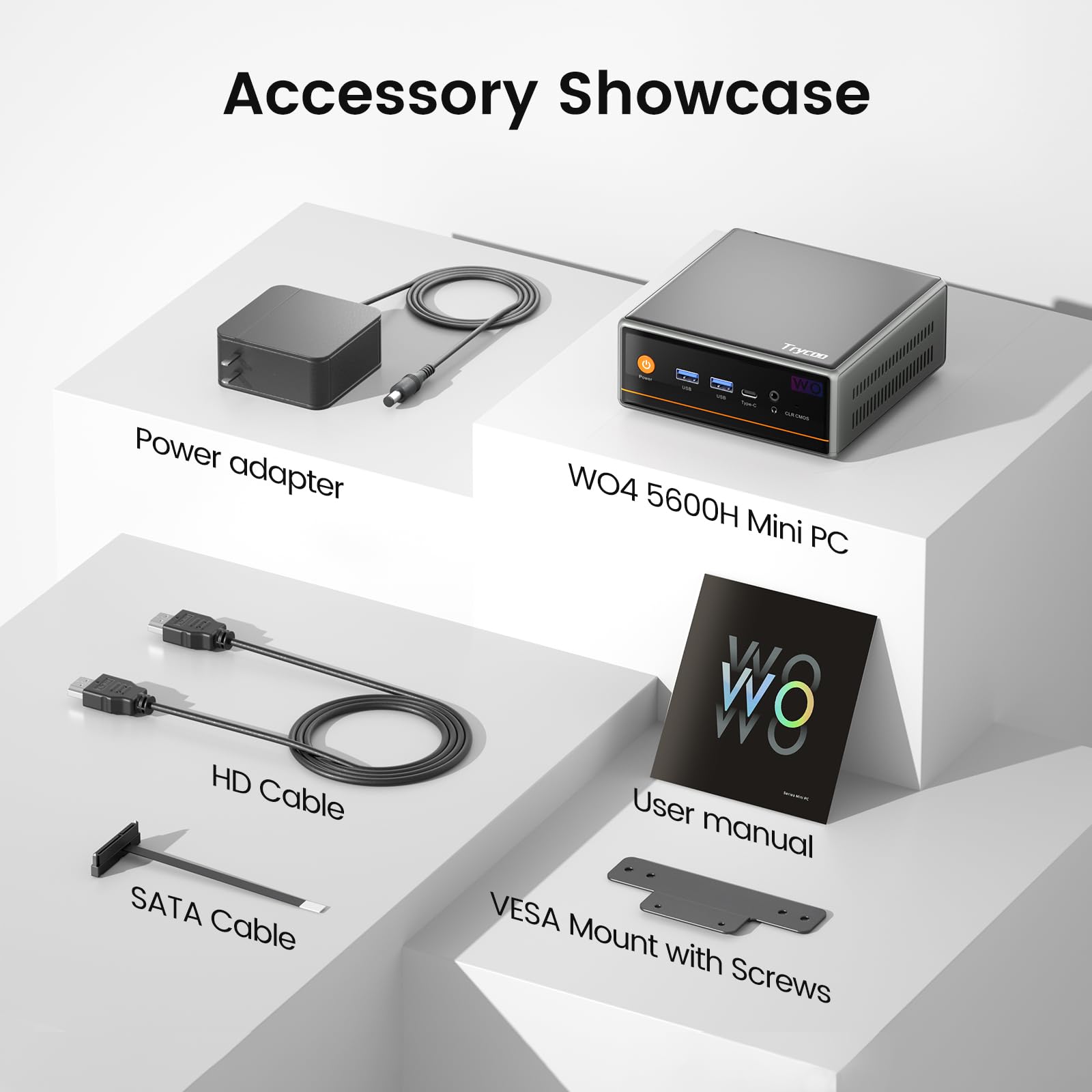 Trycoo Mini PC AMD Ryzen 5 5600H (6C/12T, hasta 4,2 GHz), 16 GB DDR4 RAM, 512 GB SSD, WiFi 6/BT5.2/Type-C/DP 1.4/HDMI Triple Display/Dual Band WLAN, Micro PC para juegos y oficina