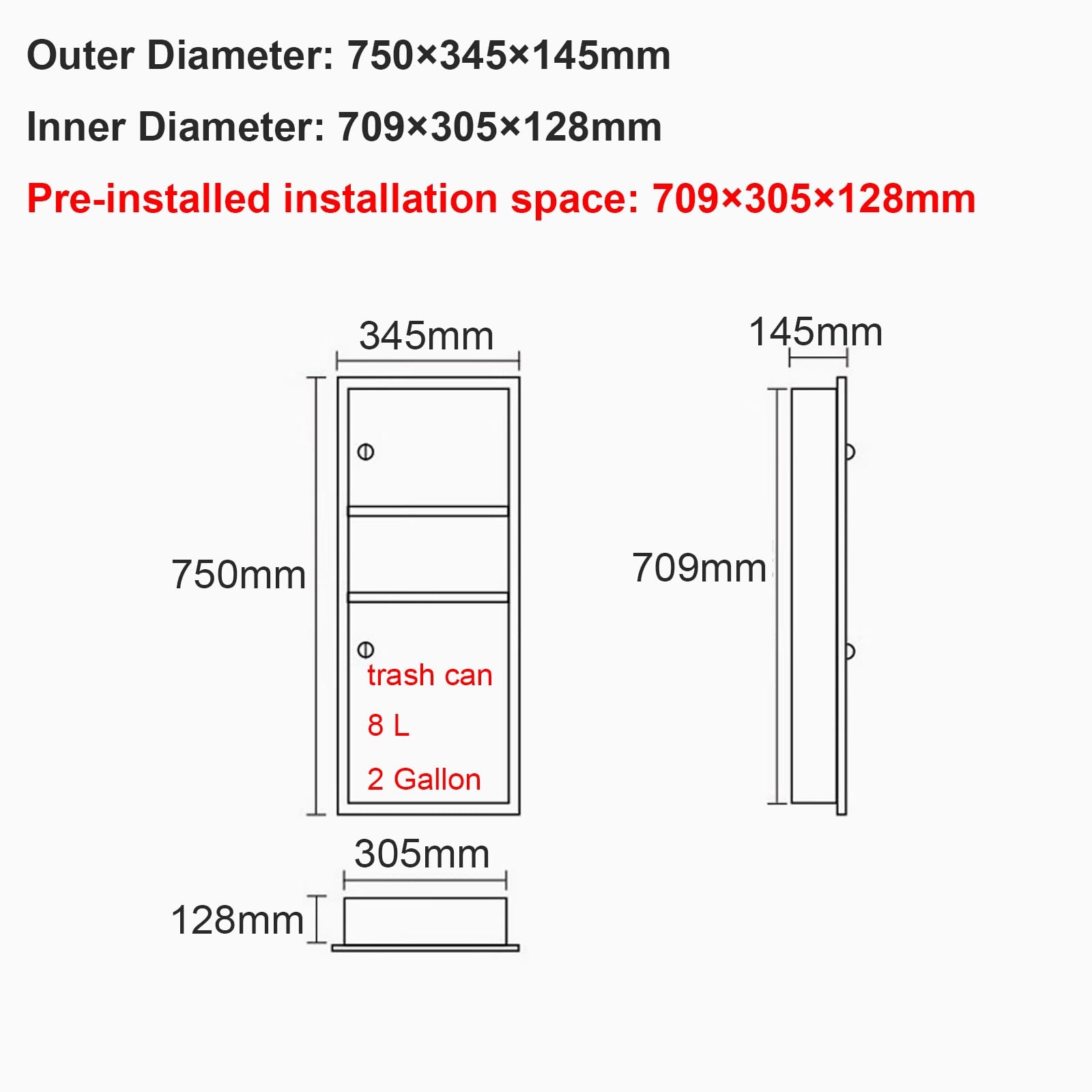 Dispensador Papel Secamanos de Acero Inoxidable 304 con Cubo Basura, Dispensador de Papel Manos, para Baño, Ideal para Hoteles, Centros Comerciales y Aeropuertos(Gold,750x345x145mm)
