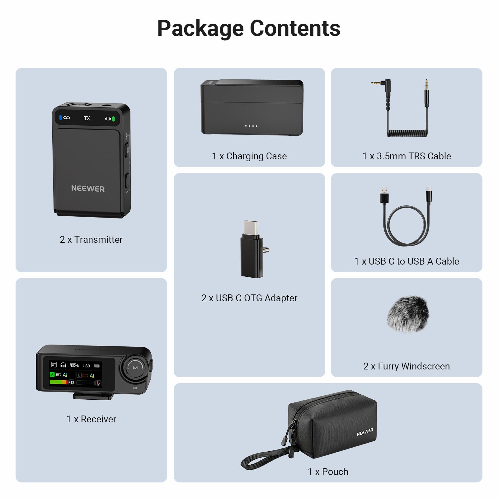 NEEWER CM36 bezprzewodowy mikrofon krawatowy z etui ładującym, sterowanie aplikacją, redukcja szumów AI, 48 kHz/24 bit, 85 dB SNR, bateria 54H, zasięg 100 m, mini mikrofon Lav do iPhone'a, telefonu z