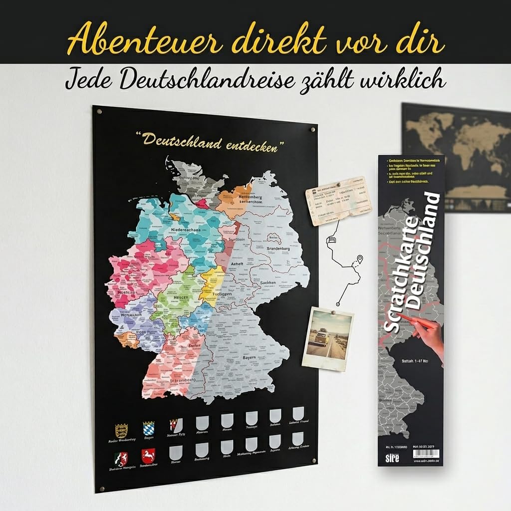 Scratch Rubbelkarte Deutschland, Scratchkarte, Einfach Freirubbeln, wo Man Schon Gewesen ist, auch Sehr Schön als Wandkarte, ein Tolles Geschenk