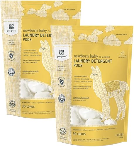 Grab Green Cápsulas de detergente para ropa de bebé recién nacido 60 unidades aroma calmante a manzanilla a base de plantas y minerales formuladas