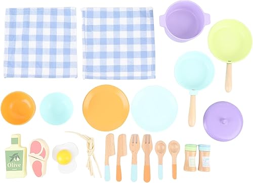 Miniatura 2 de TOPINCN Juego de utensilios de cocina de madera, juego de cocina de madera, juguetes para niñas, juego educativo de cocina con mini ollas, sartenes,