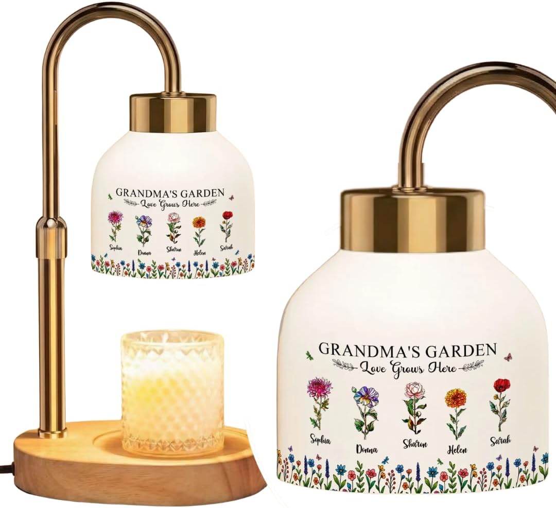 Grandma's Garden Love Grows Here - Personalized Candle Warmer, Grandma's Garden Birth Month Flower - Personalized Candle Warmer Lamp - Vintage Home Decor Gift for Grandma (1)