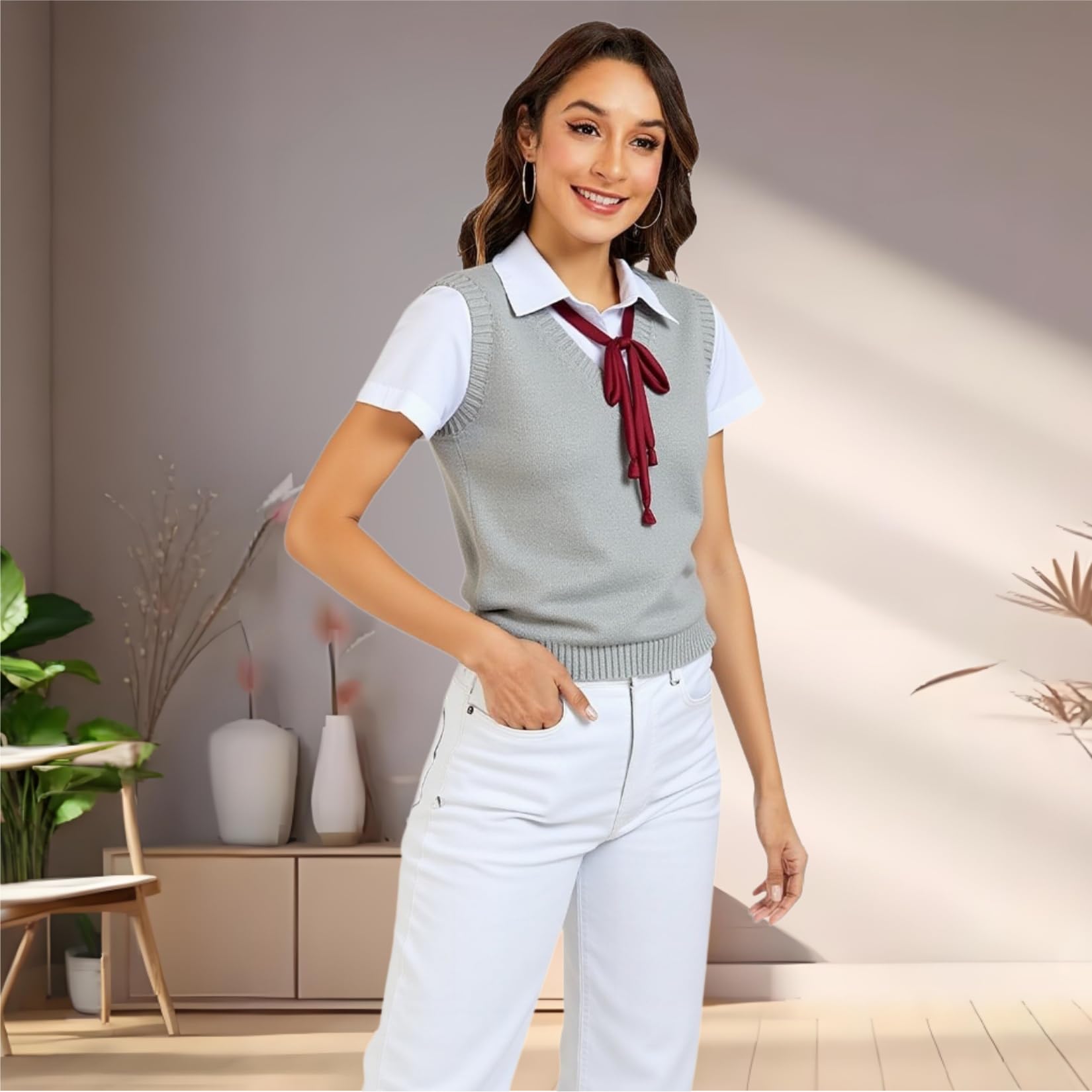 Dawwoti Donne Maglione Lavorato A Maglia Gilet Senza Maniche Pullover Carro Armato Del Cotone Top Maglia