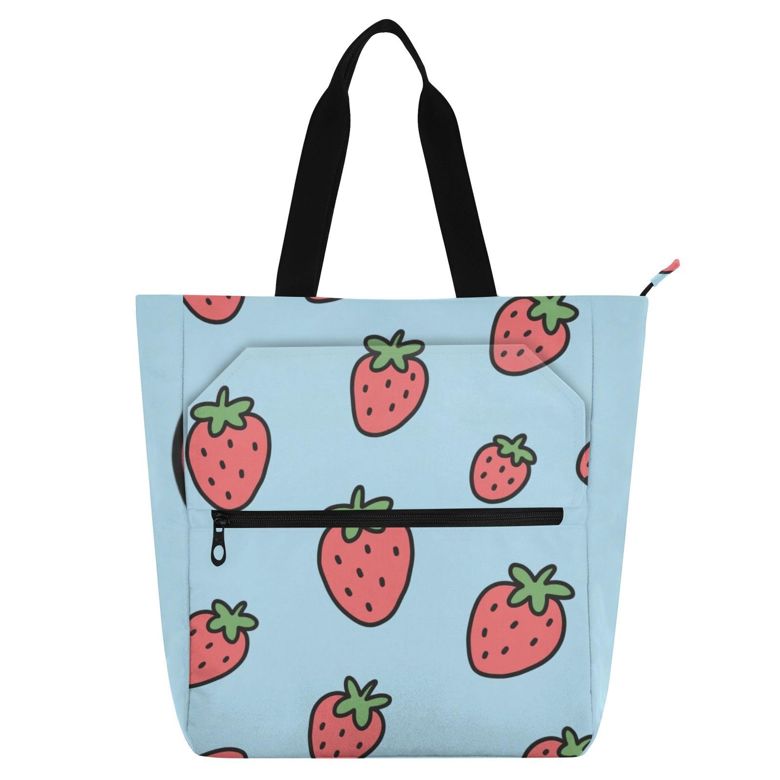 Bolsa de libros azul fresa para niñas y mujeres con bolsillos interiores 8