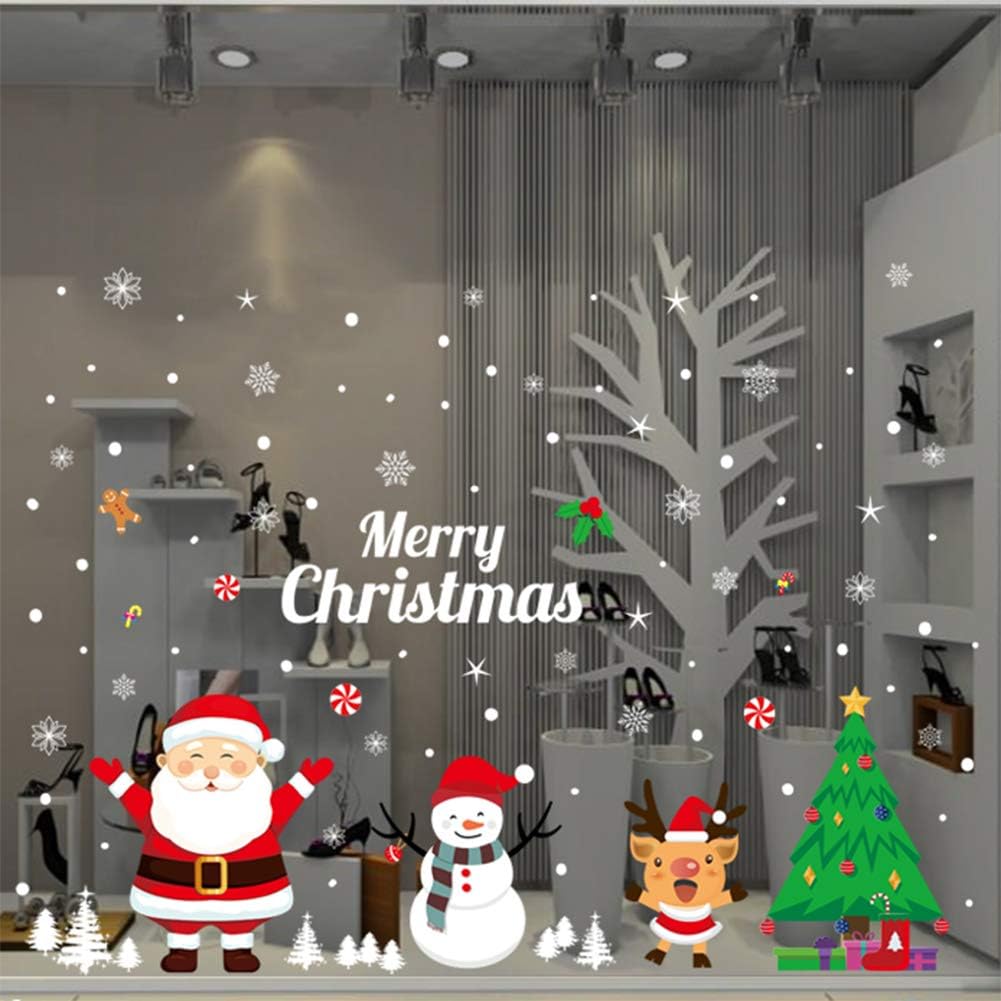 Christmas Decorations Window Clings Decal Stickers Colorful Santa ClausThanksgiving Ornaments Party Supplies