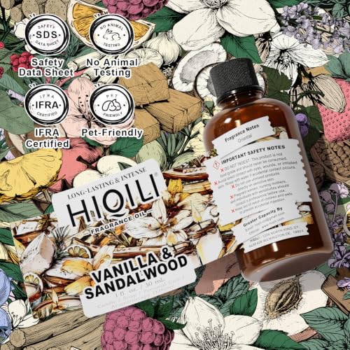 Image of HIQILI Vanilla & Sandalwood Fragrance Oil for Diffusers, DIY Skin Products