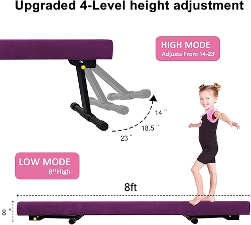 Miniatura 3 de 8ft Ultrasimple Adjustable&Foldable Balance Beam,High-Low Floor Beam Suede Gymnastics Equipment,No Tool Require, Gymnastics Beam for