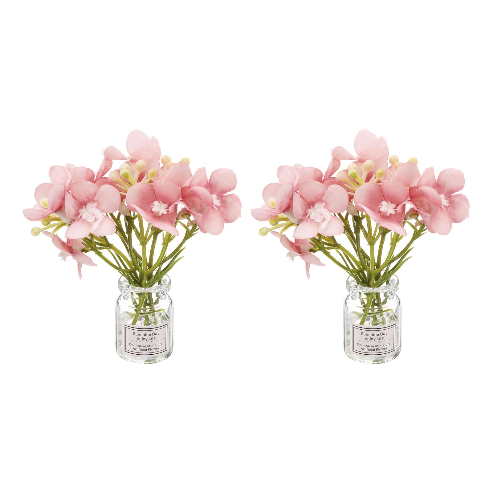 CoCud Mini Flowers Dollhouse in Vase, Silk Plastic Miniature Dollhouse Accessories with Tiny Flower Pink - (Applications: for 1:12 1:8 or 1:6 Scale Fairy Micro House) 2-Pieces