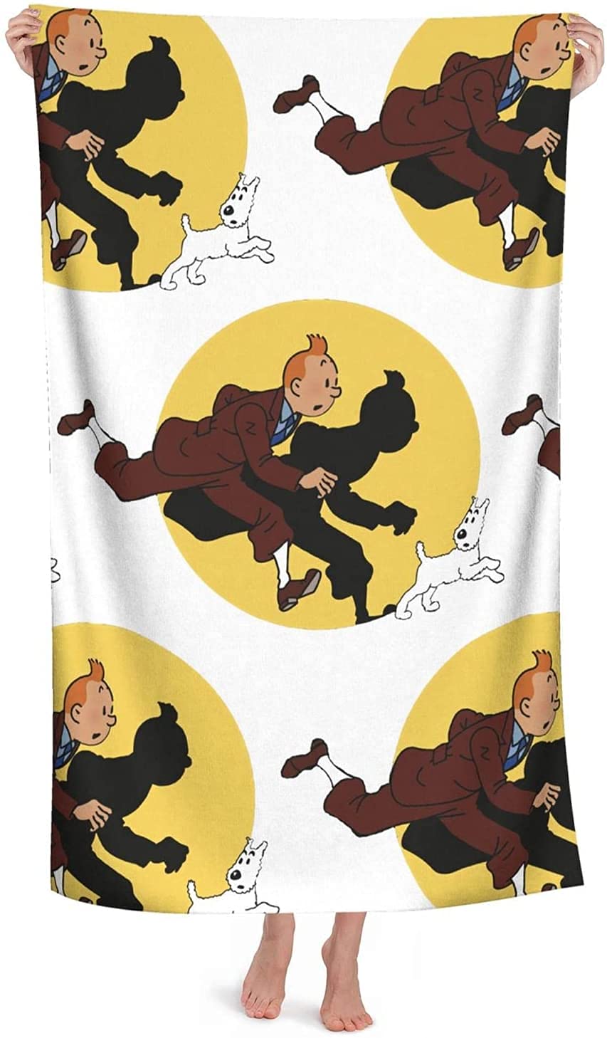 APOH The Adventures of Tintin Strandtuch Anime-Fans Badetuch Mikrofaser Handtuch Strand fur Junge und Mädchen Geschenke Sandfrei Badelaken (210x150cm, Tintin1)
