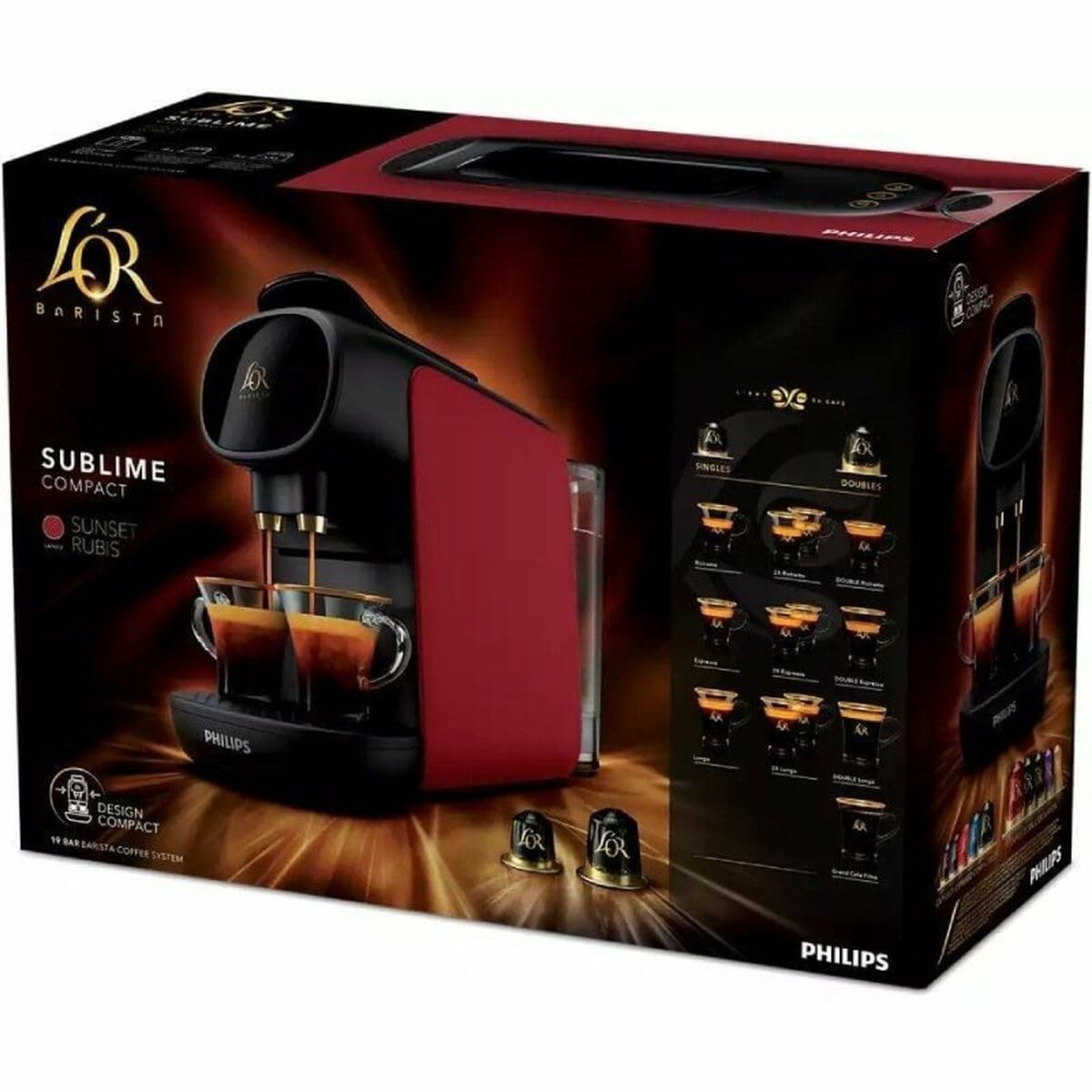 PHILIPS l'Or Barista Sublime Cafetera de Cápsulas, Sunset Rubis, Reconocimiento de Cápsula Doble, 1 o 2 Tazas, Bandeja de Goteo Ajustable, LM9012/50