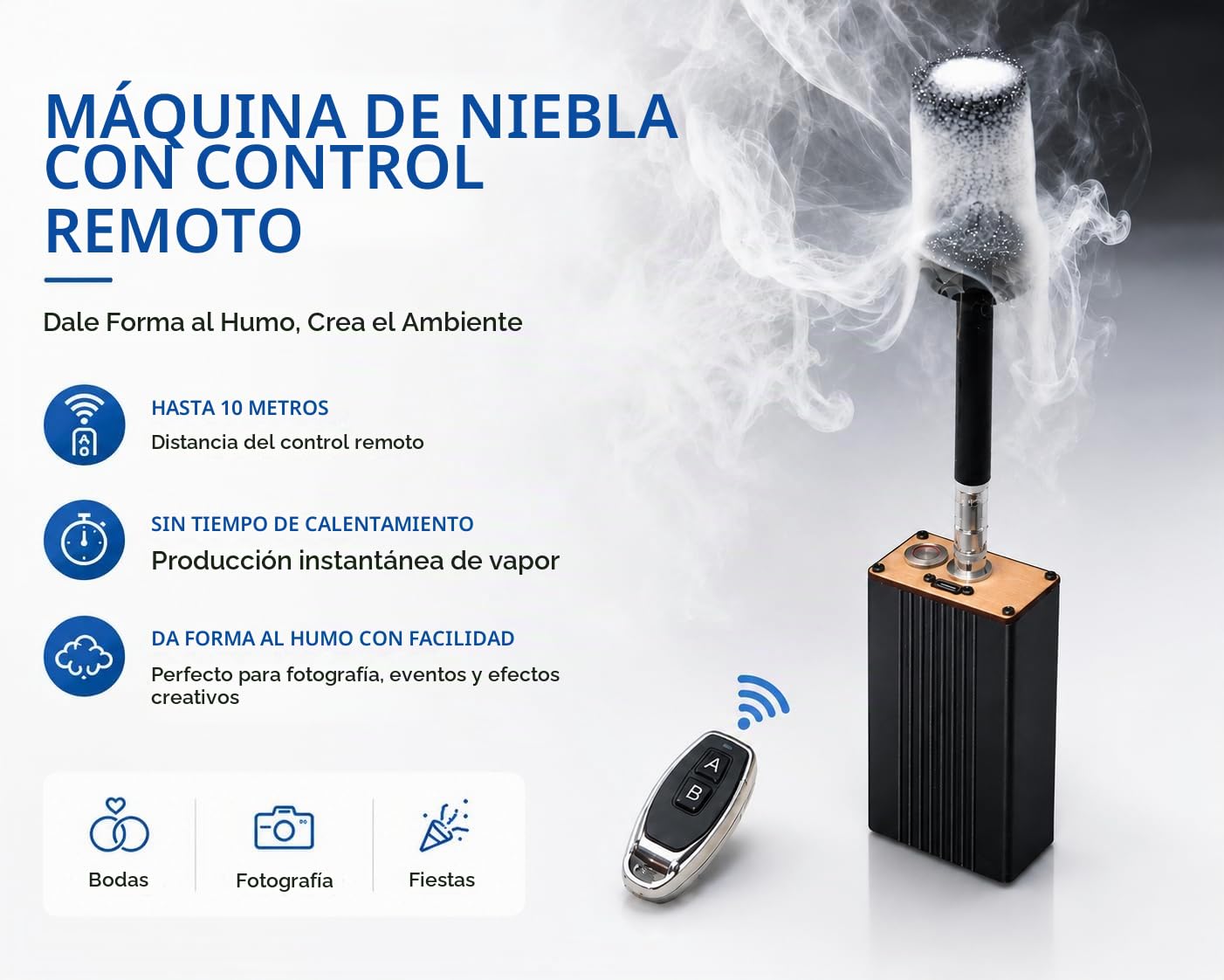 Máquina de humo portátil a pilas, con líquido de niebla para mini fiestas, fotografía, grabación de video, vapor instantáneo de 0 segundos, control remoto, efecto de hielo seco, prueba de aire (negro)