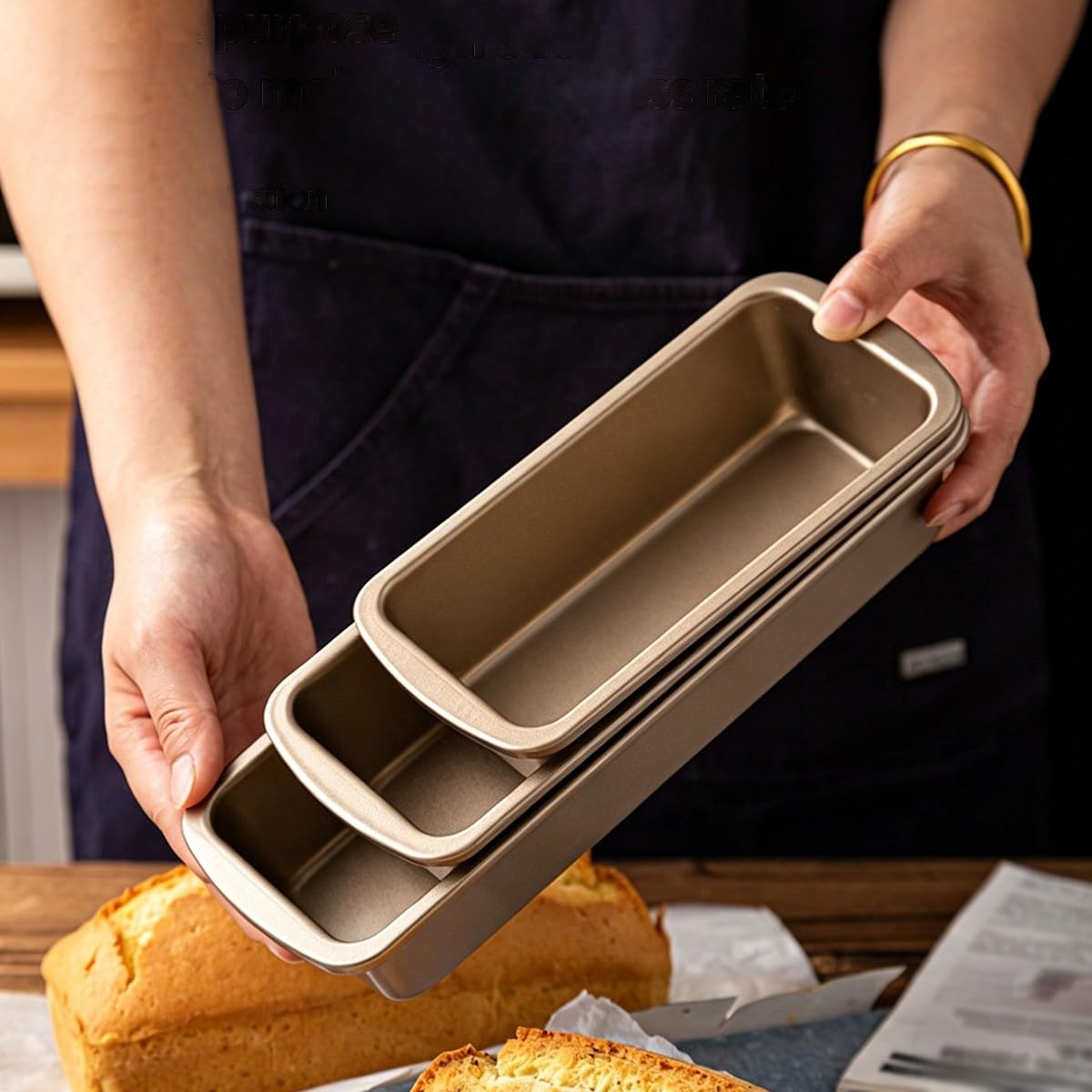 Baannaww 3PCS Loaf Cake Tin Set Non Stick Heavy Carbon Steel Bread Baking Tins for Toast Loaf Pound Cake Meatloaf Cheesecake Oven Bakeware Small Medium Large Champagne Gold