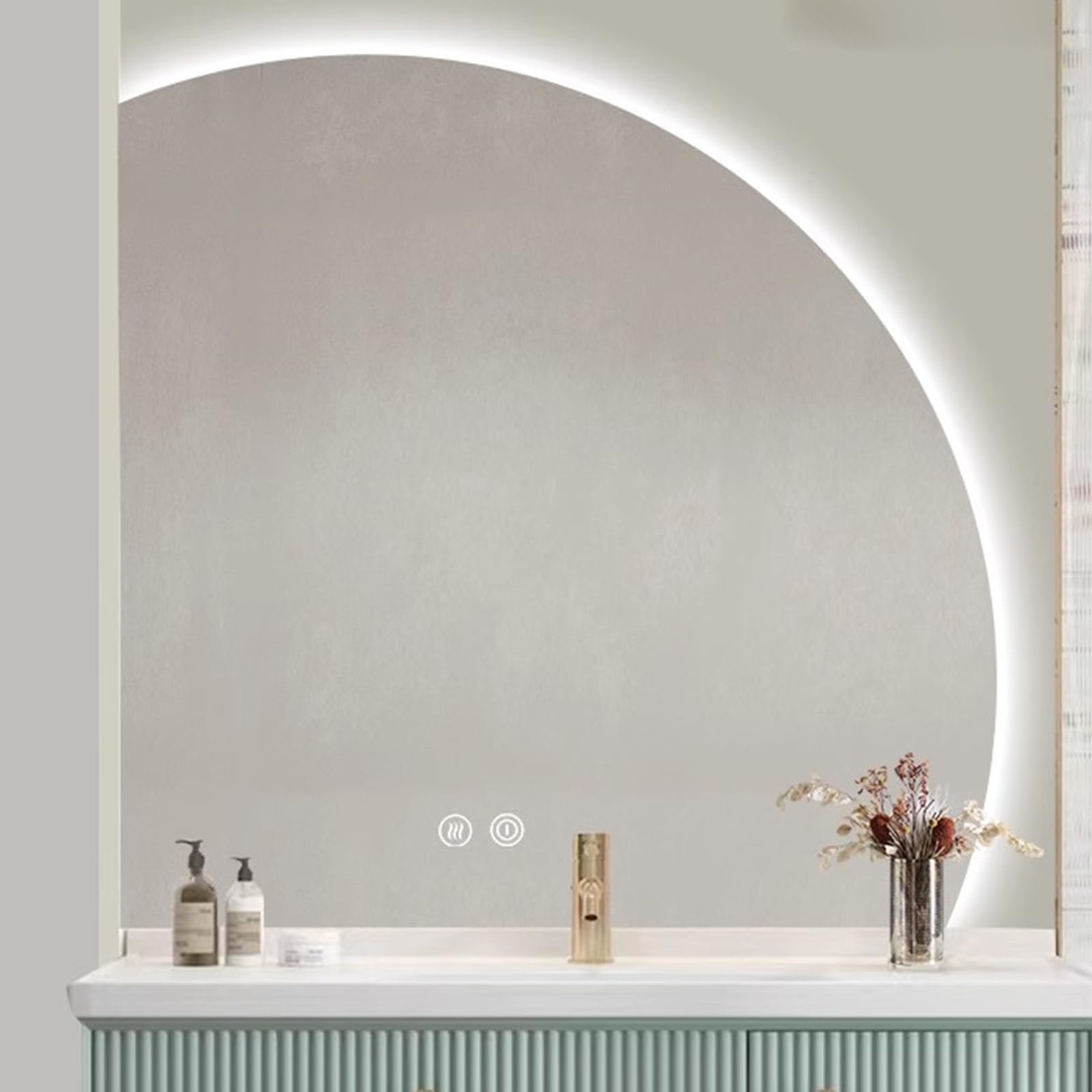 THNSAWX Bathroom Mirror with Lights, Half Moon Vanity Mirrors, Irregular Anti-Fog Backlit Mirrors, 3 Colors Dimmable Makeup Mirror, Explosion Proof(Left Cut,100cm/39.3in)