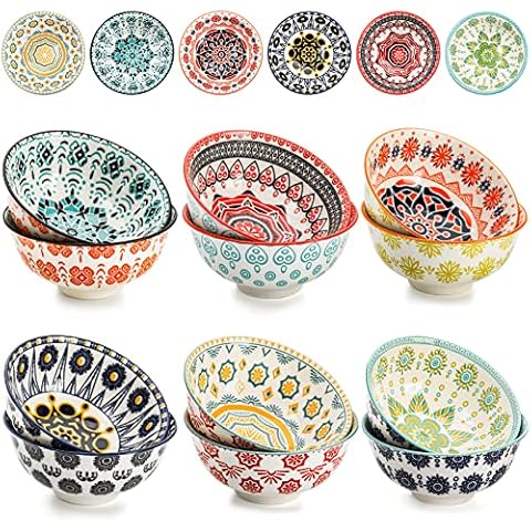 Cedilis 12 Pack Small Ceramic Bowls, Colorful Porcelain Ice Cream Bowl, 10 Fl-oz Assorted Dessert Bowls, Decorative Bowl Set for Snack, Yogurt, Appetizer, Condiments, Dip, Soup, Rice Cover