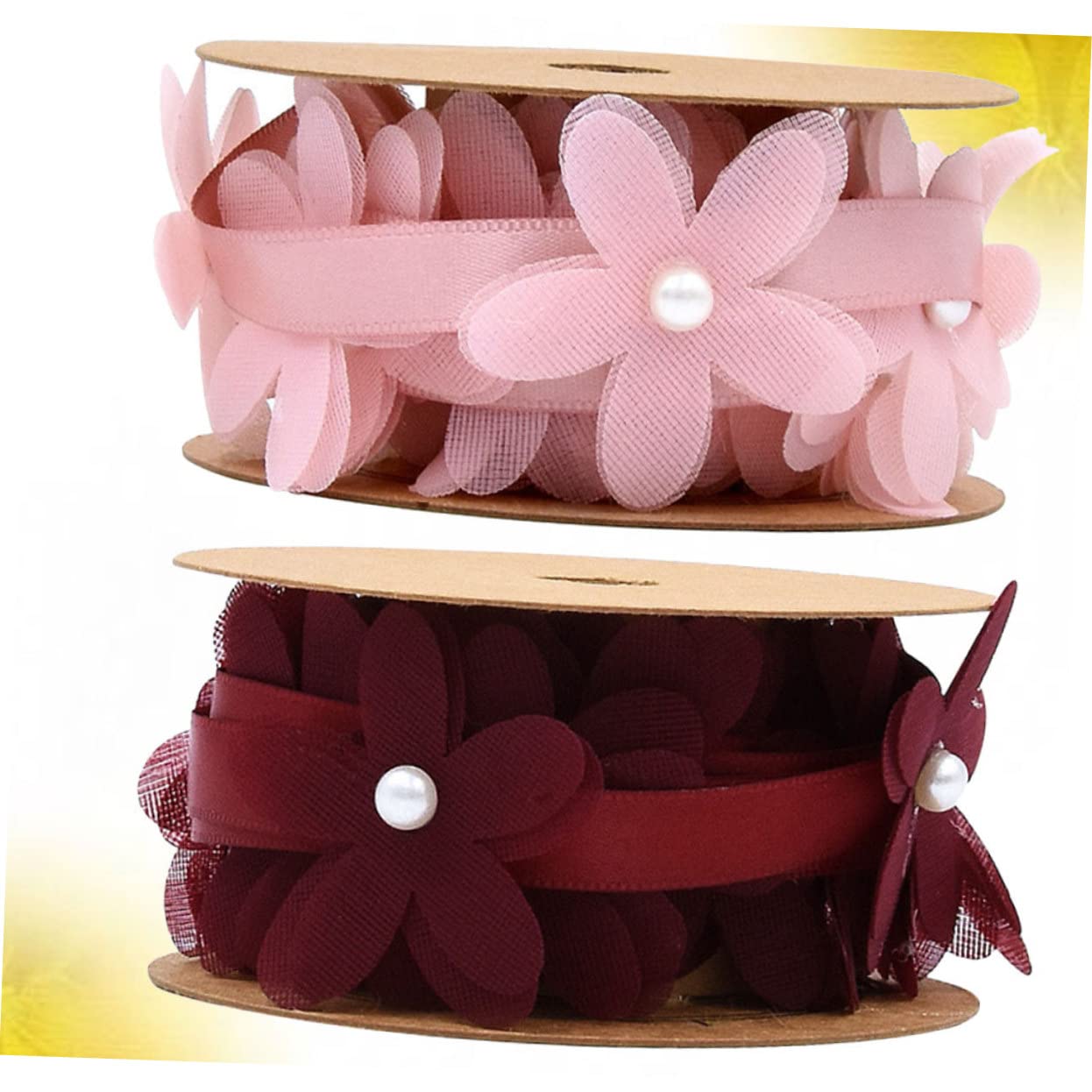 Abaodam 4rollen Kreatives Blumen Spitzenband Stoffband Für Hochzeiten -projekte Und Erhältlich Rosa Und Weinrot Für Dekoration Und Basteln
