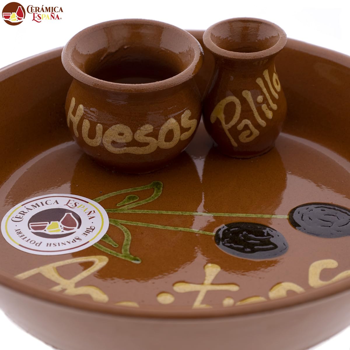 CERÁMICA ESPAÑA | Bols | Bol | Bowl | Bols à apéritif | Bols de cuisine | Olive céramique décorée - Modèle M06 | 100% Décoré à la main | 16x16x4.5 cm