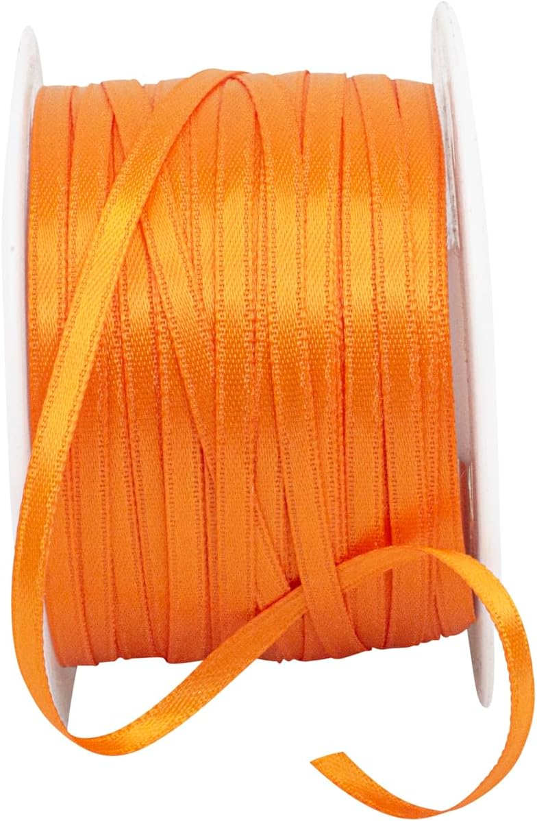 Reliant Ribbon 4950-762-18C Double Face Satin Ribbon, 1/8 Inch X 100 Yards, Tangerine