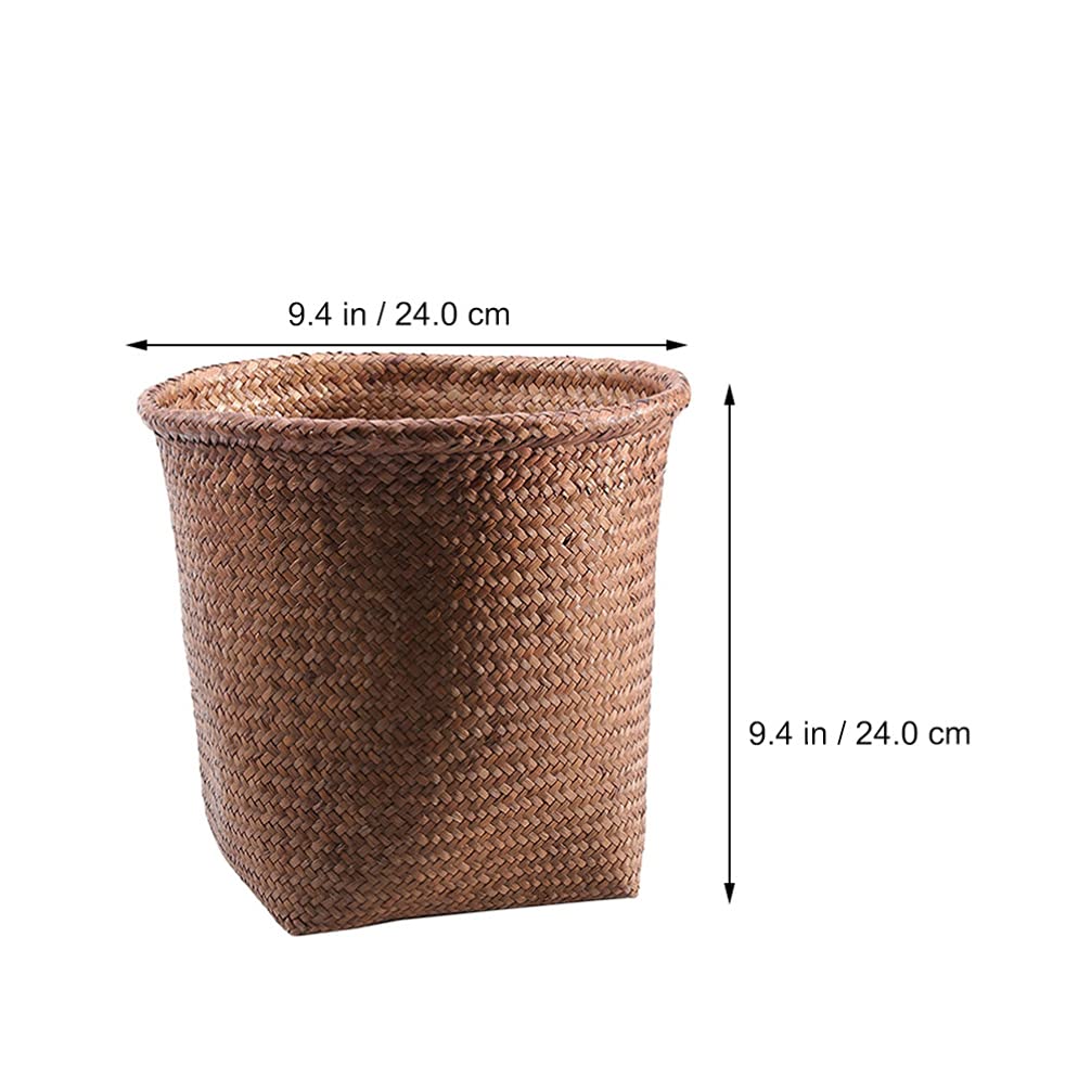 NUOBESTY 1pc Handwoven Straw Wastebasket Rustic Decorative Trash Can for Home Office and Bathroom Multi-Functional Woven Storage Bin