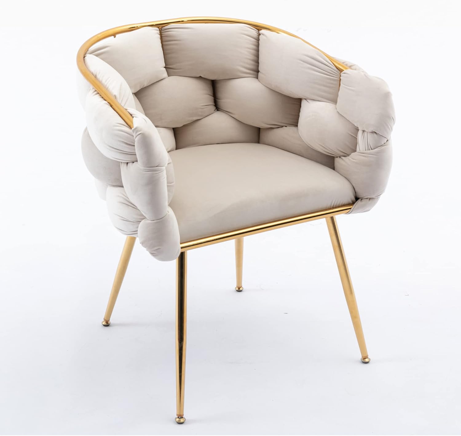 Luxury Couch Accent Chair Modern Comfy Velvet Upholstered Barrel Chairs Metal Chair Foot Soft Lining Single Vanity Sofa Armchair for Living Room Waiting Room Office Beige
