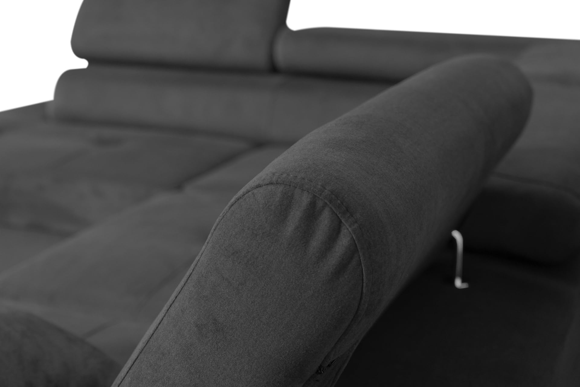 Ecksofa Aller L-Form mit Schlaffunktion und Bettkasten in Jasmine, Links Ottomane (Dunkelgrau)