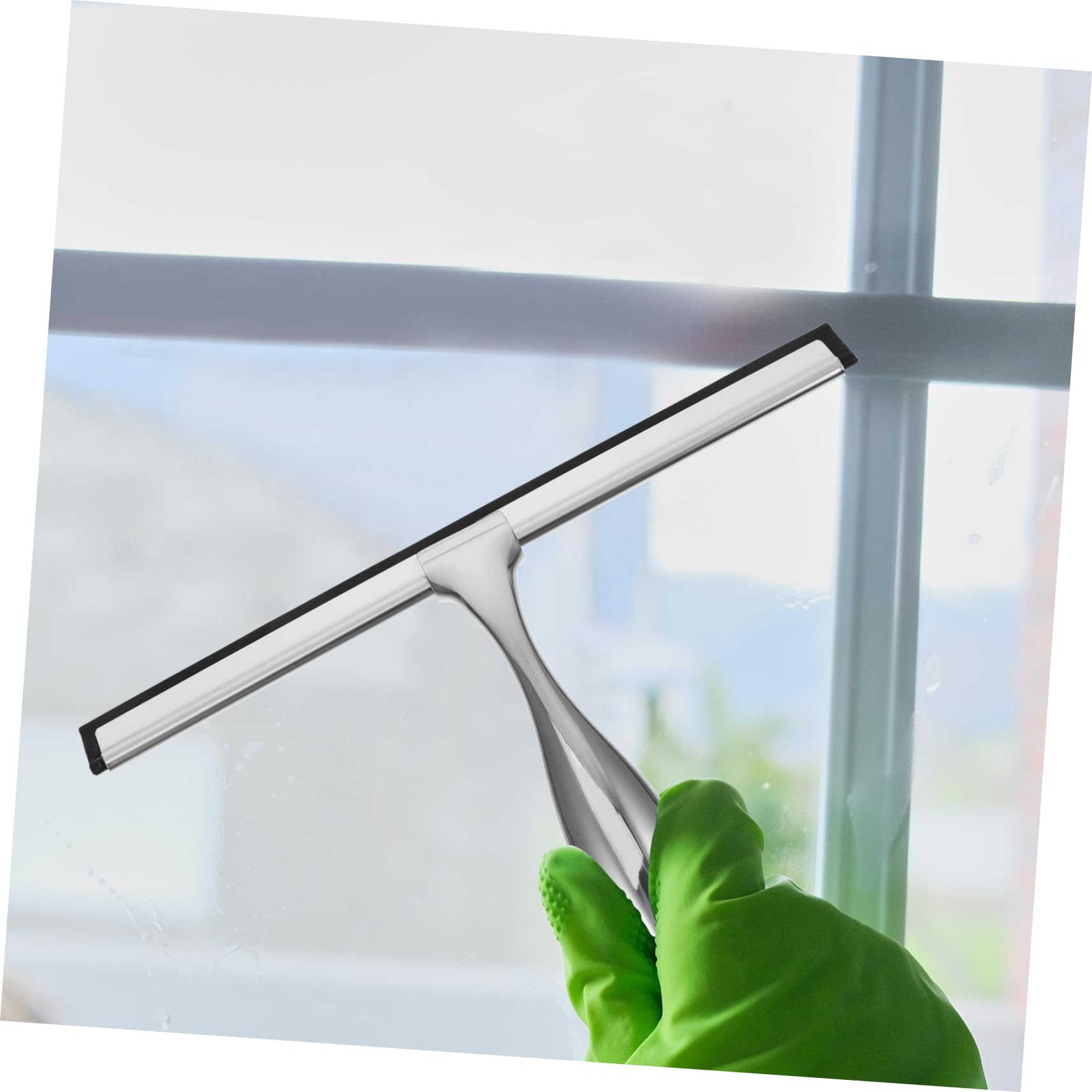 MUCKLILY Wiper Window Squeegee with Handle Squeegee for Car Window Cleaner Shower Screen Cleaner Shower Scraper Silicone Strip Silver