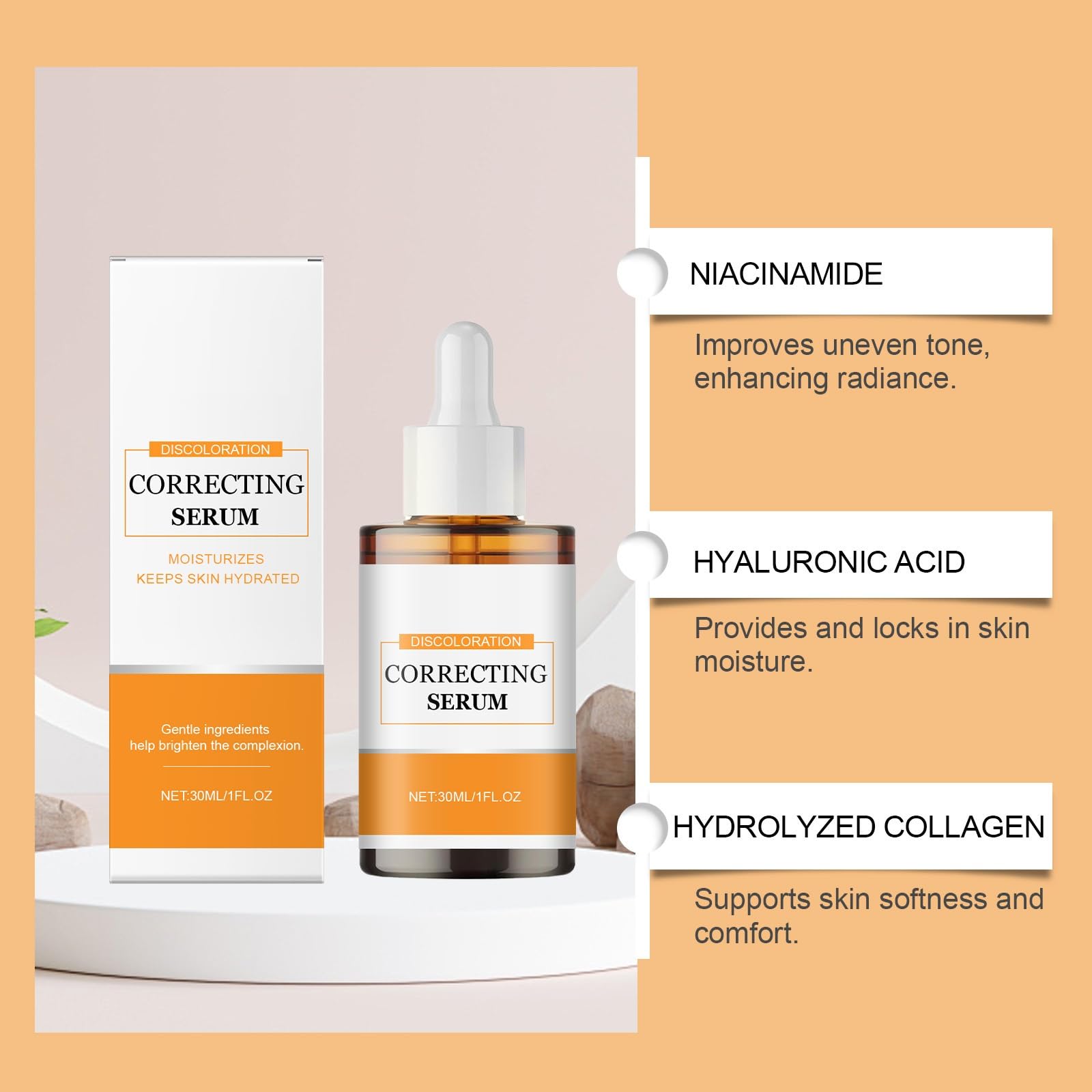 Suero para corregir la decoloración, suero de niacinamida, crema hidratante para el rostro de las mujeres, sueros hidratantes, tono de piel desigual, daños solares, manchas de la edad, tijeras para el
