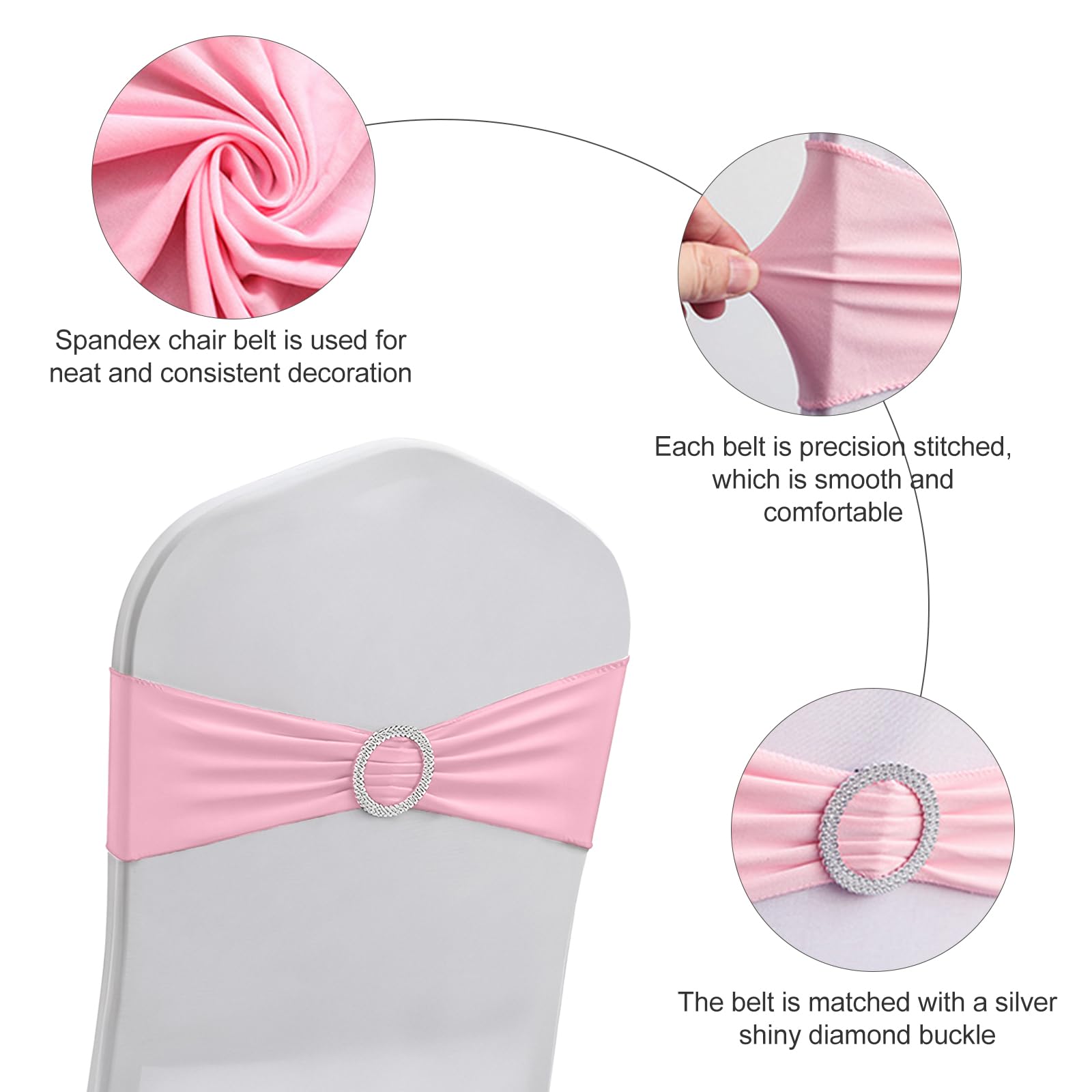 50 PCS Elastic Stretch Spandex Chair Covers Sashes Bands,Bows Sashes Chair Cover with Buckle for Wedding Party Ceremony Events for Folding Chairs Banquet Decorations Chair Decorations (Pink) - Image 2