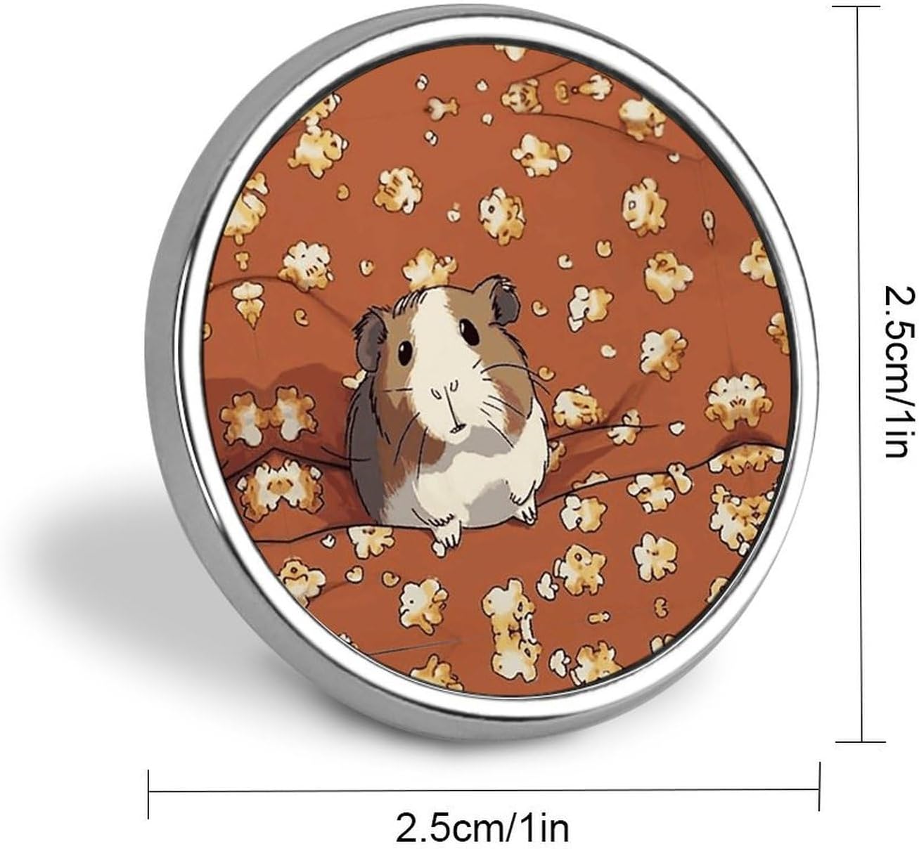 Round Metal Lapel Pin, Aluminum Alloy, Guinea Pig And Popcorn image 2