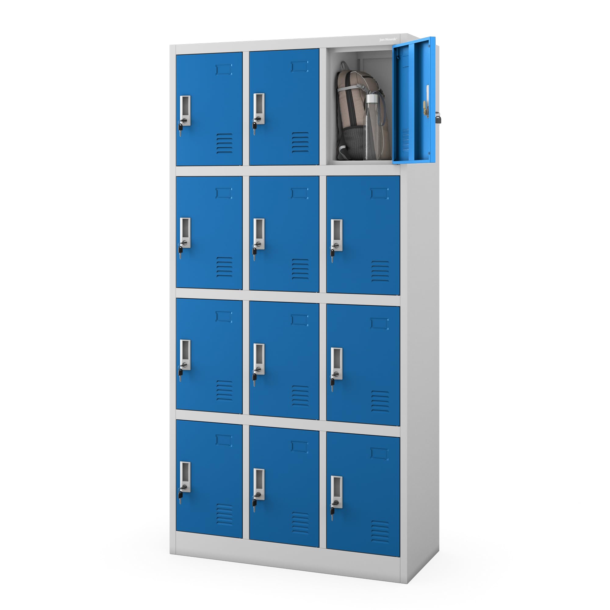 Jan Nowak Armadietto spogliatoio Armadio metallico con 12 Scomparti Fessure di ventilazione Rivestimento in polvere 185 cm x 90 cm x 40 cm (Grigio-Blu)