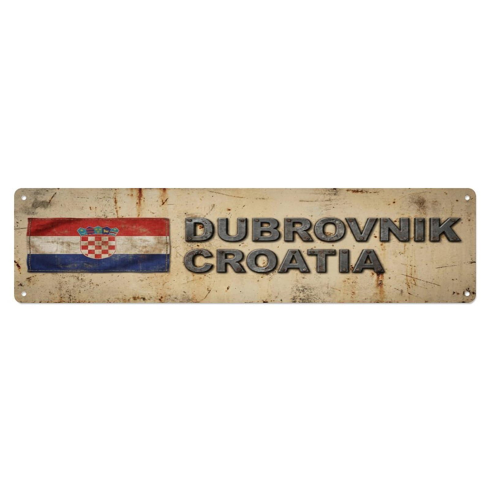 Metal Tin Sign Vintage Dubrovnik Croatia Flag Decor Rustic Travel