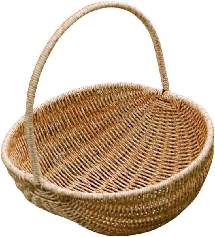 Kisangel Creative Light Brown Picnic Basket - Multi-Functional Rattan Style Harvest Shopping Basket for Fruits Vegetables Outdoor Activities and Kitchen Storage