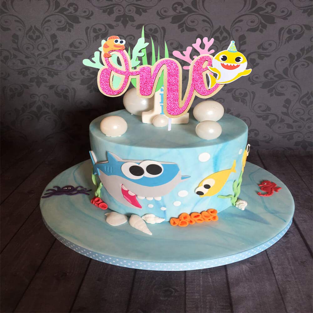 Kate Aspen Shark Party 1st Birthday Decorations - Photo Banner & Cake Topper Set