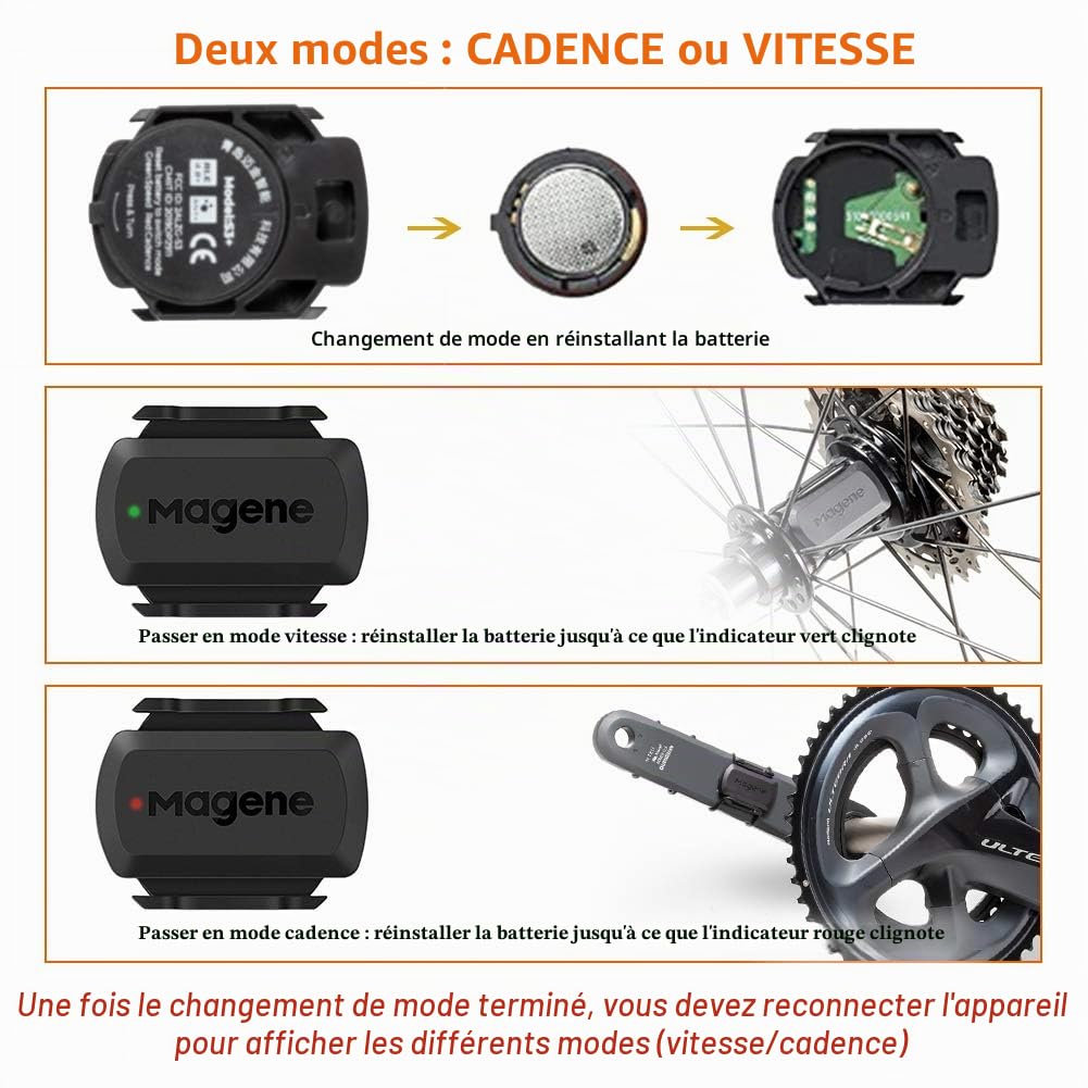 Magene S3+ Capteur de Vitesse et de Cadence de vélo, capteur de Vitesse Ant + et Buletooth 4.0 Wireless Bicycle RPM