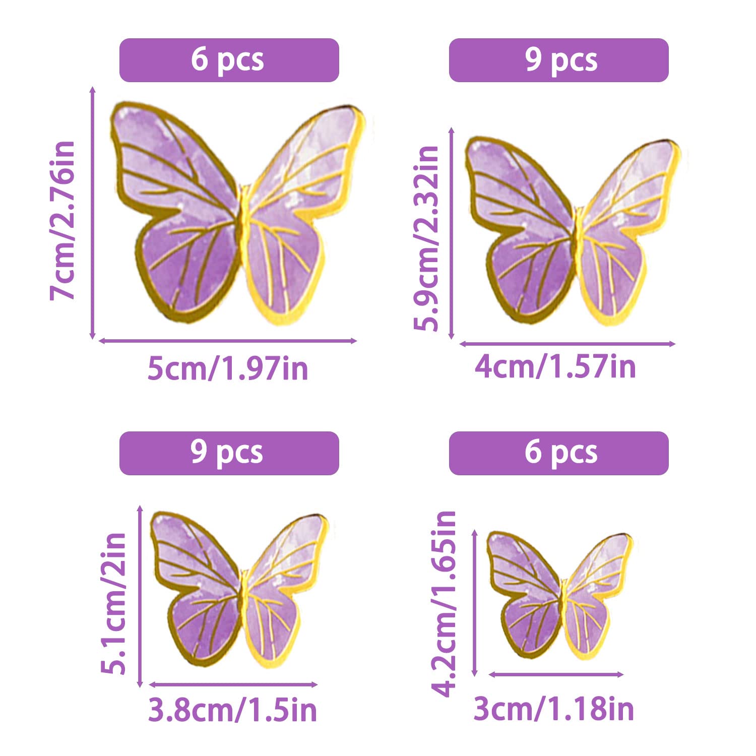 Roze Vlinder Cupcake Toppers, 3D Vlinder Cake Topper voor Cake Decoraties, Set van 48 Gemengde Grootte