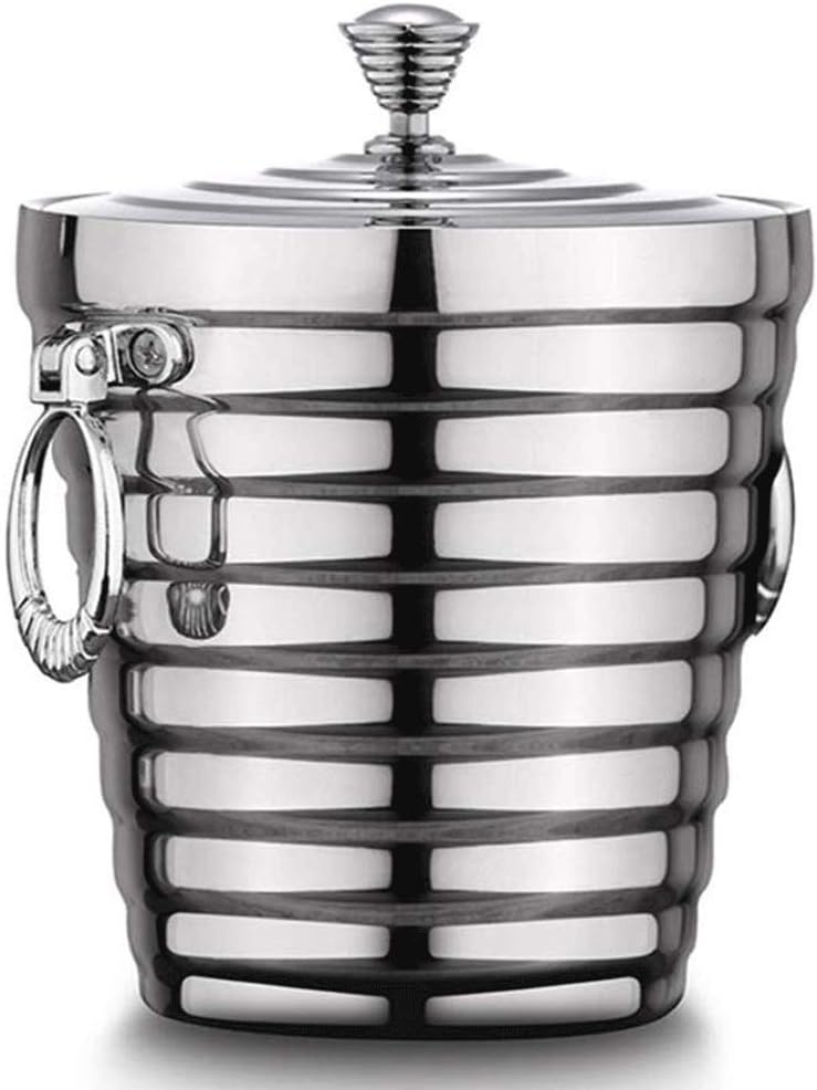 Ice Buckets with Stainless Steel Tongs, Wall Bucket with Lid,Silver Wine Chiller for Bar for Camping(Small)