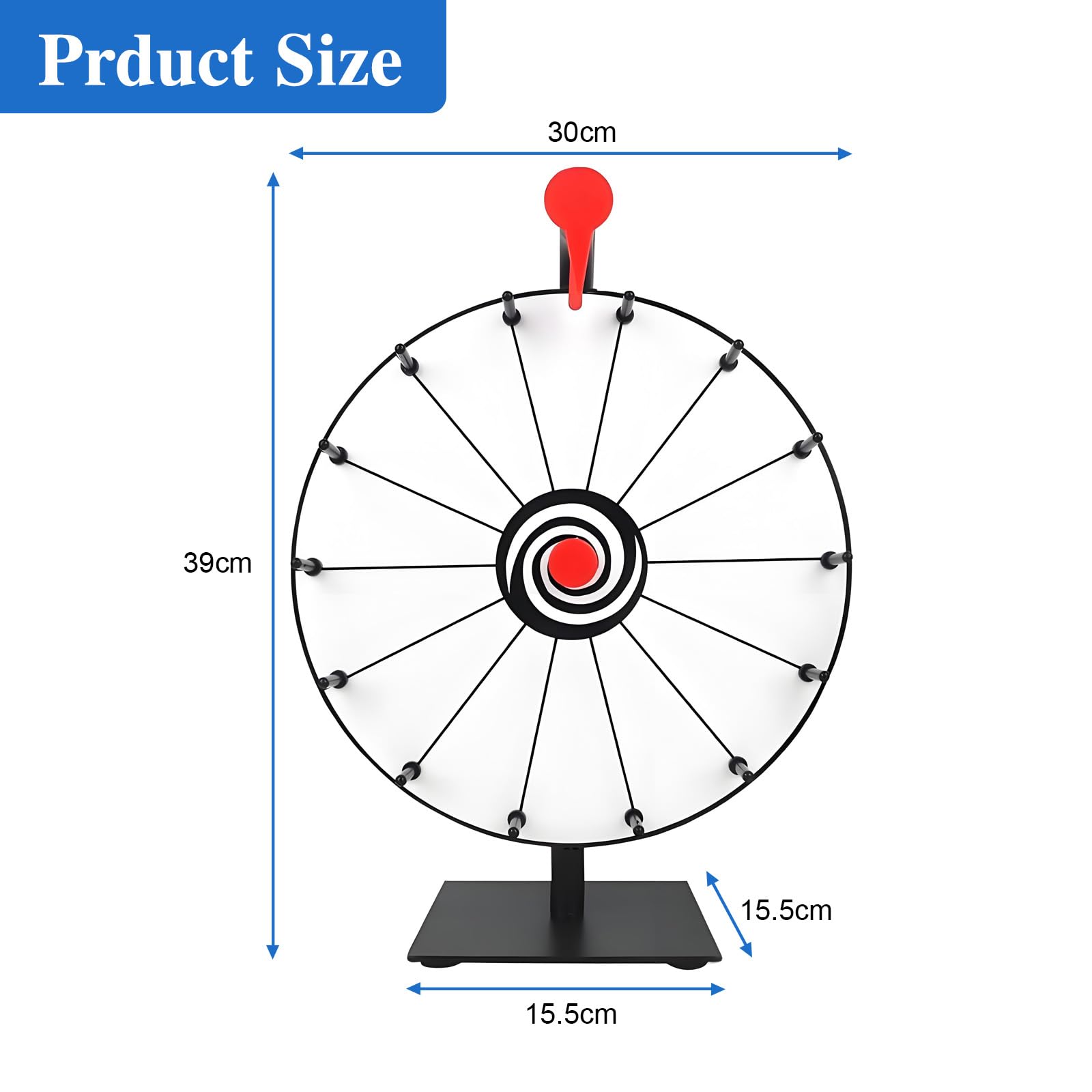 30cm Glücksrad, Glücksrad zum Drehen mit Trocken Abwischbarem Marker und Radiergummi für Lotteriespiele, Wortspiele, Karneval Party (14 Slots)