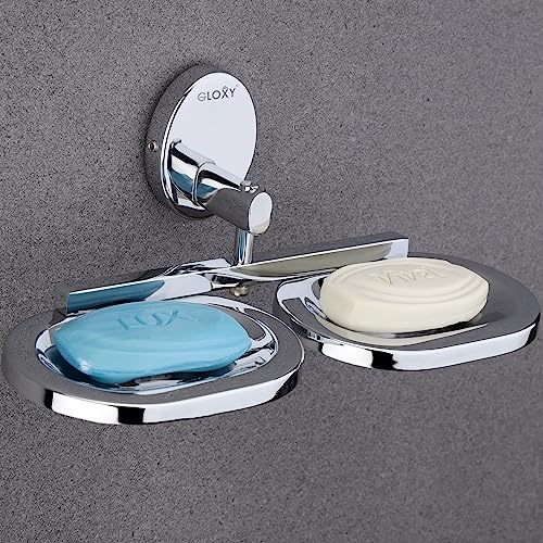 Image of Gloxy Premium Double Soap Holder - Stainless Steel Oval Shape Wall Mount Dual Soap Dish - Rust Free Soap Stand/Soap Tray/Soap Rack for Bathroom & Kitchen Fittings Accessories