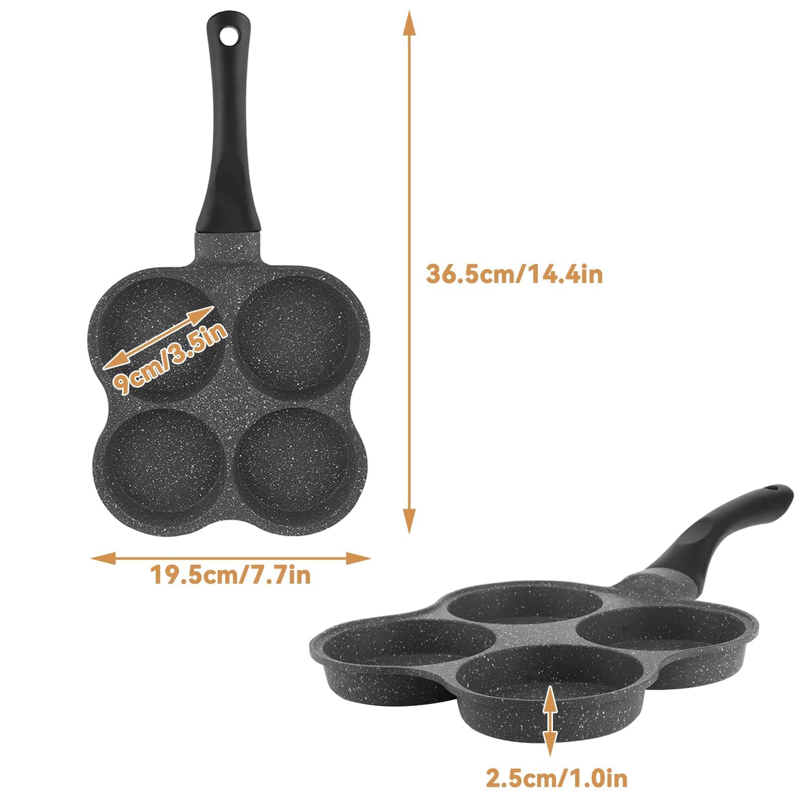 HERCHR Padella per Frittata a 4 Fori, Padella per uova in Alluminio antiaderente, Padelle in Alluminio per Burger, Padella Per Pancake Antiaderente Per Piano Cottura a Induzione, Fornello a Gas
