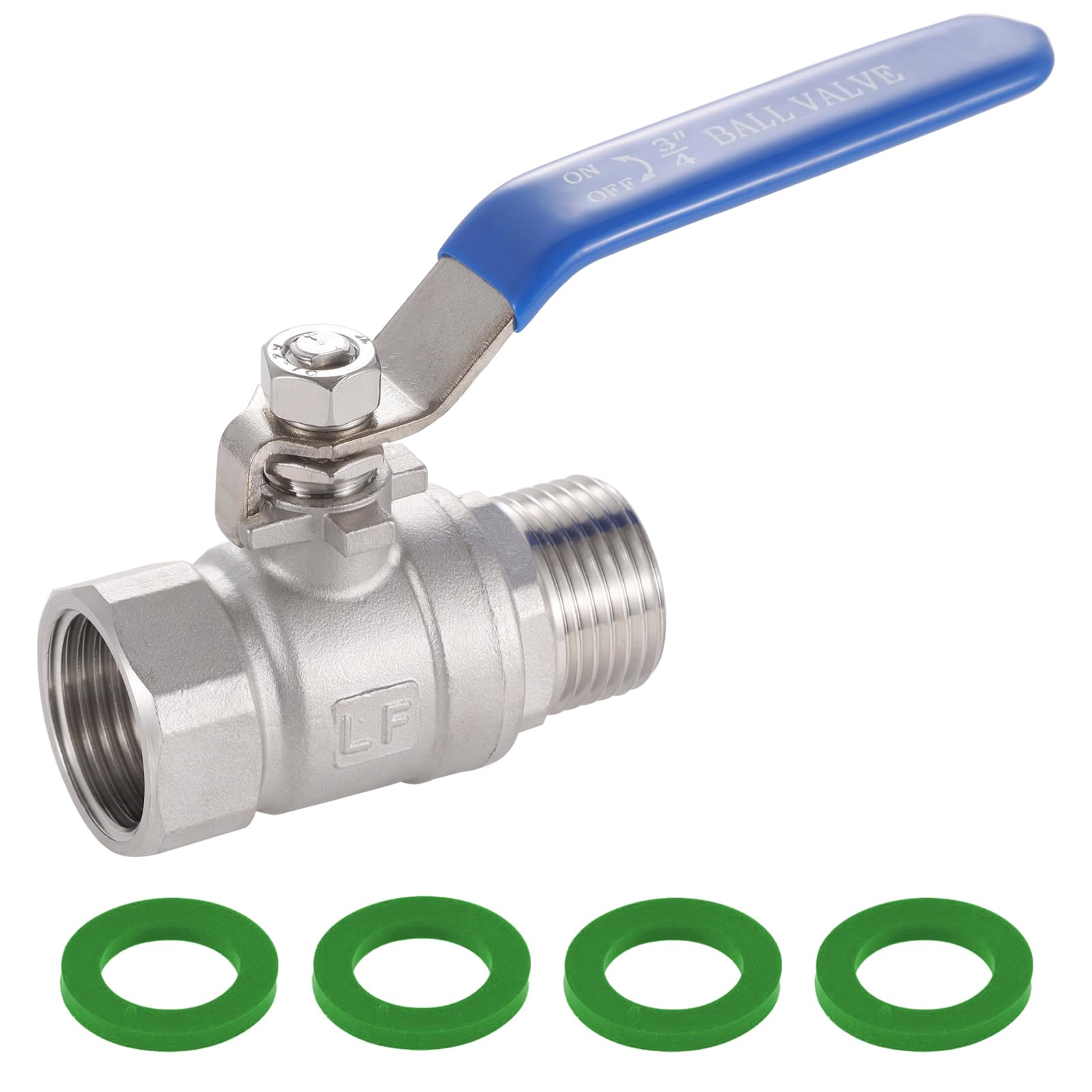 Garden Hose Shut Off Valve Full Flow, Heavy Duty 3/4"GHT Garden Hose Ball Valve ，Lead-free 304 Stainless Steel No Restricted-Flow Water hose shut off valve，Long Handle
