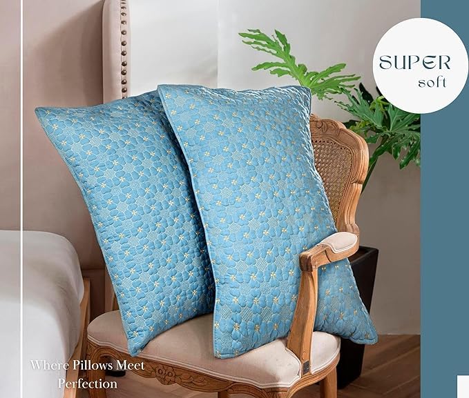 Image of BSB HOME Solid 100% Cotton Multi-Needle Quilted Ultrasonic Bedcover Set - 280 TC, Soft & Lightweight, King Size /Double (90x100 in /228X254 cm), Coverlet with 2 Pillow Cases (Sky Blue)