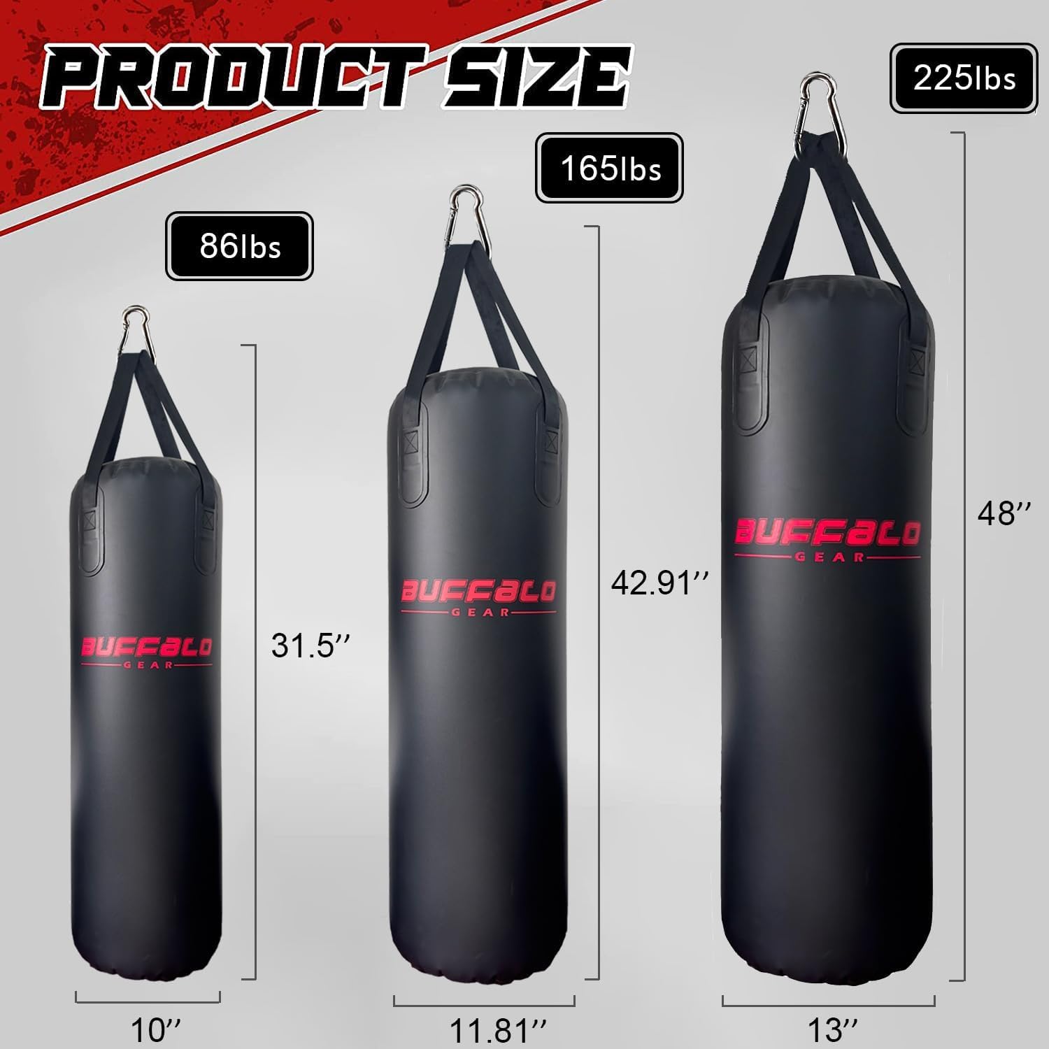Buffalo Gear Heavy Water Punching Bag, 225LB 165LB 86LB Adjustable Training Punching Bag for Kickboxing Boxing Gym Home Training for Youths Kids