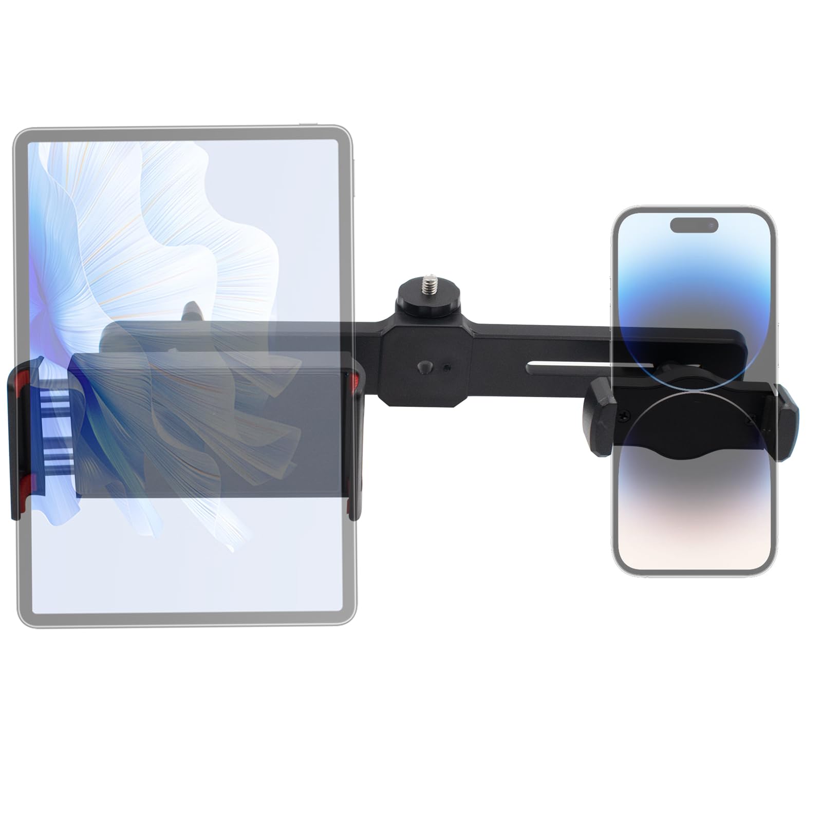 JoyHuaTrade Dual Holder Smartphone and Tablet Tripod Mount Adapter, Universal 360° Rotation Adjustable Clip Stand for Vlog Live Streaming Video